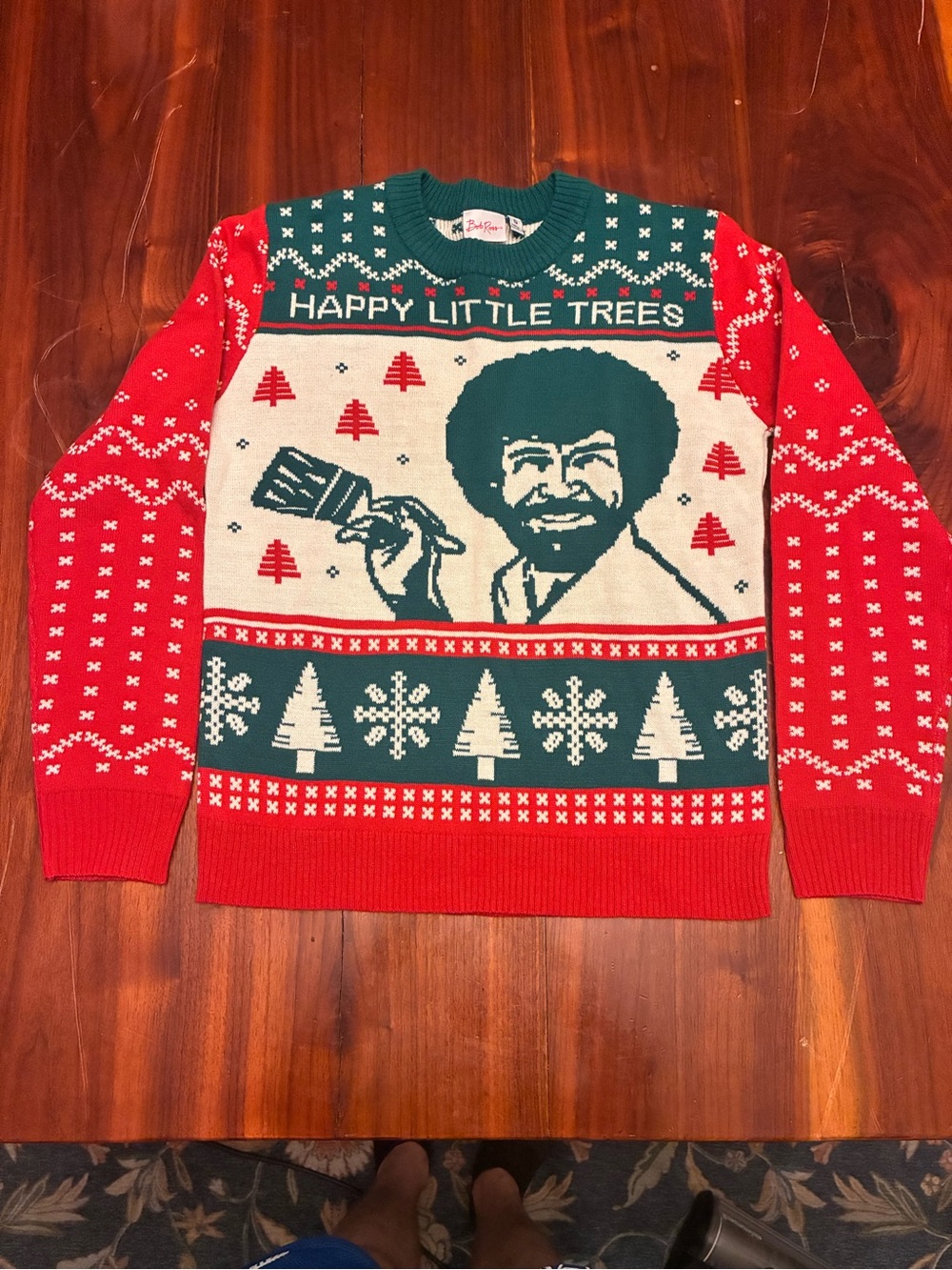 Bob Ross Happy Little Trees Christmas Sweater Adult Small Funny Ugly Holiday